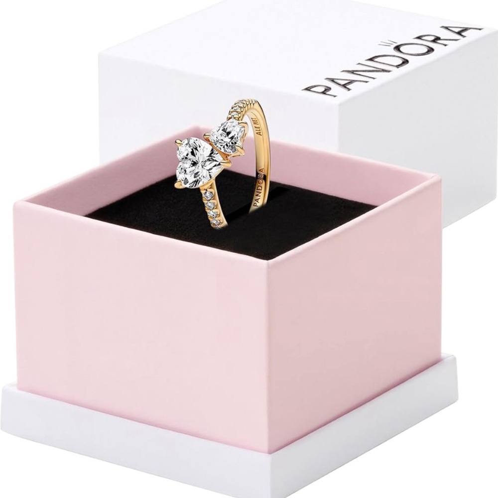 Pandora Double Heart Sparkling Ring - Gold and Silver - Picture 2 of 5